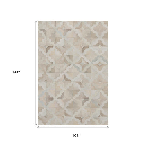 HomeRoots 9' X 12' Modern Geometric Washable Area Rug in Ivory, Beige & Gray - UV & Stain Resistant Design 644711