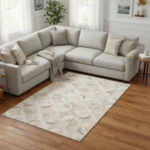 HomeRoots 9' X 12' Modern Geometric Washable Area Rug in Ivory, Beige & Gray - UV & Stain Resistant Design 644711