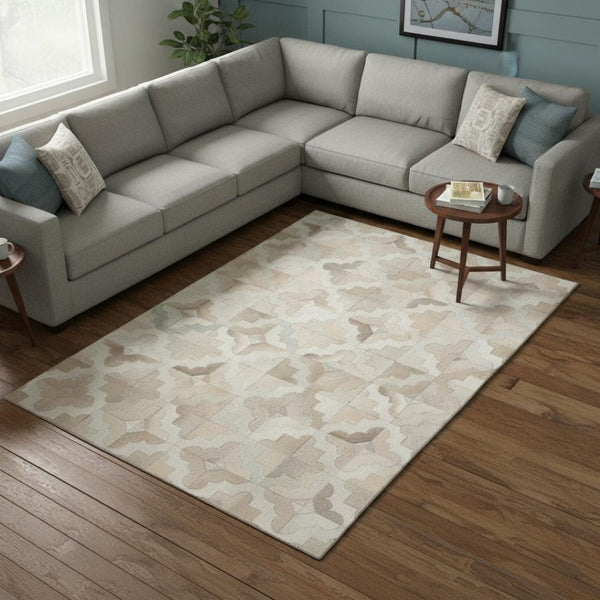 HomeRoots 10' Modern Geometric Ivory Beige and Gray Washable Area Rug with UV Protection for Homes & Pets 644712