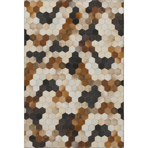 HomeRoots 5' X 8' Modern Geometric Area Rug in Black, Brown & Ivory - Washable, UV Protected, Ideal for Homes 644714
