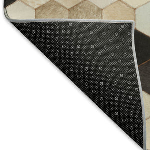 HomeRoots 8' Stylish Black, Brown & Ivory Geometric Round Rug - Washable, UV Protected, Stain Resistant! 644715