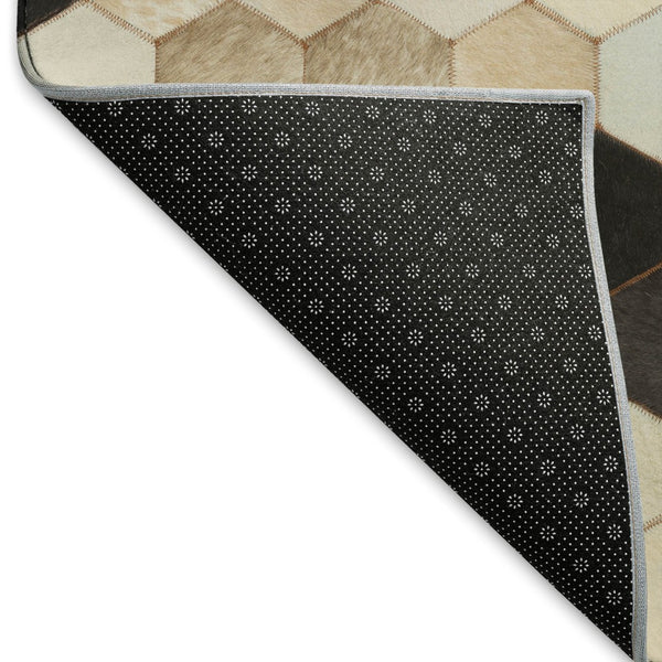 HomeRoots 8' Stylish Black, Brown & Ivory Geometric Round Rug - Washable, UV Protected, Stain Resistant! 644715