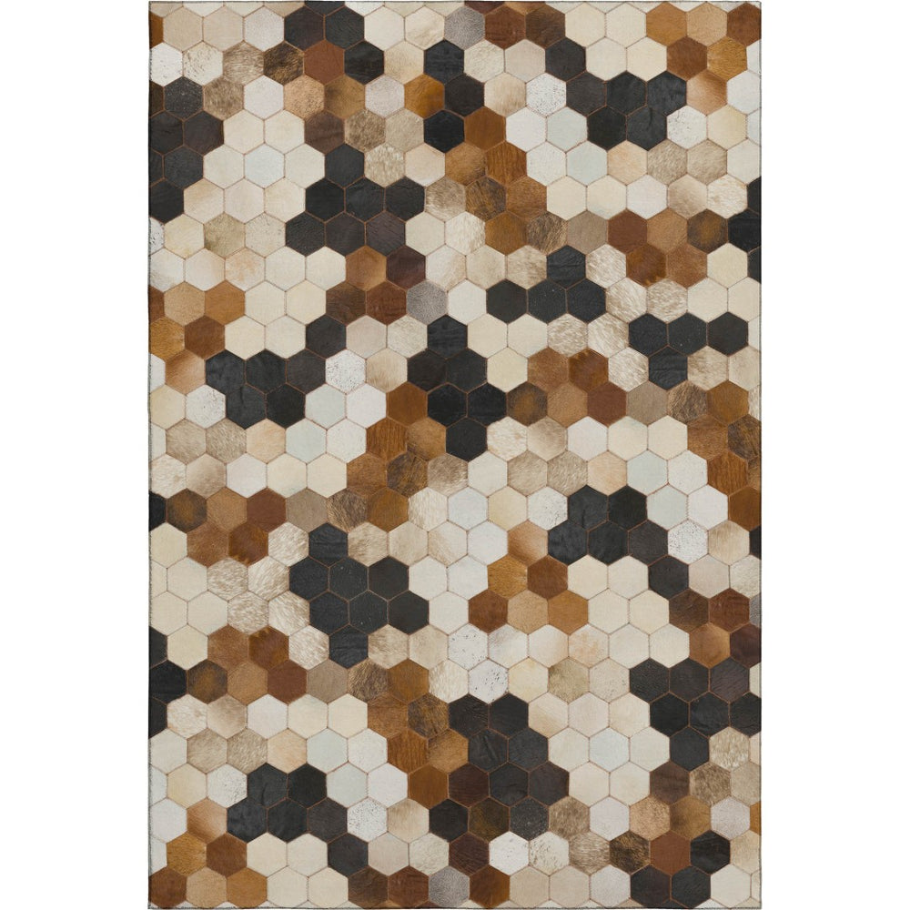 HomeRoots 8' X 10' Geometric Washable Area Rug in Black, Brown & Ivory - UV Protected for Family Homes! 644716