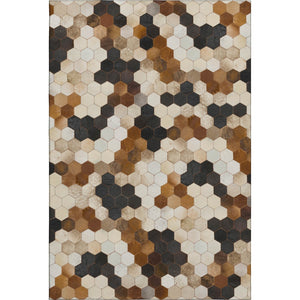 HomeRoots 9' X 12' Stylish Black Brown Ivory Geometric Area Rug - Washable, UV-Resistant for Busy Homes! 644717