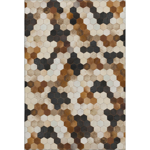 HomeRoots 10' X 14' Geometric Washable Area Rug - Black, Brown & Ivory Design with UV Protection & Durability 644718