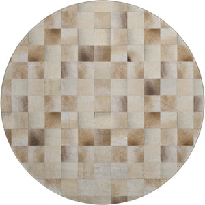 HomeRoots 8' Round Patchwork Rug in Taupe, Ivory & Beige - Washable, UV-Protected & Perfect for High-Traffic Areas 644721