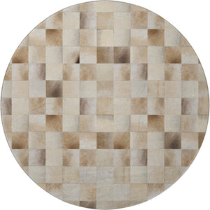 HomeRoots 8' Round Patchwork Rug in Taupe, Ivory & Beige - Washable, UV-Protected & Perfect for High-Traffic Areas 644721