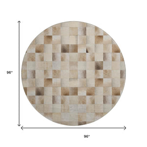 HomeRoots 8' Round Patchwork Rug in Taupe, Ivory & Beige - Washable, UV-Protected & Perfect for High-Traffic Areas 644721