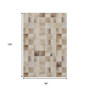 HomeRoots 8' X 10' Taupe Ivory Beige Patchwork Area Rug - Washable, UV Protected, Stain Resistant & Durable 644722