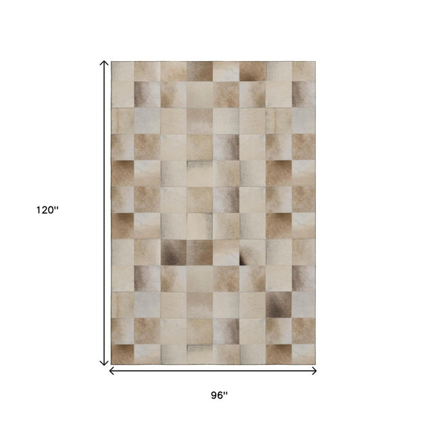 HomeRoots 8' X 10' Taupe Ivory Beige Patchwork Area Rug - Washable, UV Protected, Stain Resistant & Durable 644722