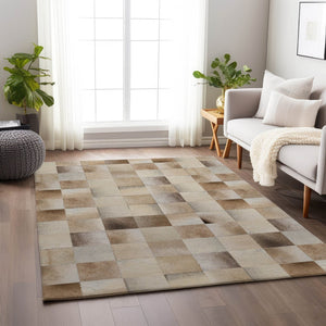 HomeRoots 8' X 10' Taupe Ivory Beige Patchwork Area Rug - Washable, UV Protected, Stain Resistant & Durable 644722