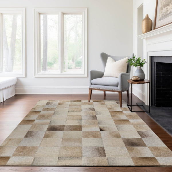 HomeRoots 8' X 10' Taupe Ivory Beige Patchwork Area Rug - Washable, UV Protected, Stain Resistant & Durable 644722