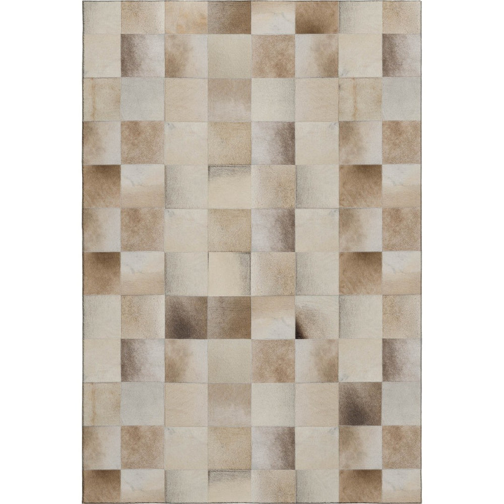 HomeRoots 9' X 12' Taupe Ivory Beige Patchwork Area Rug - Machine Washable, UV Protected, Lodge Style Charm 644723