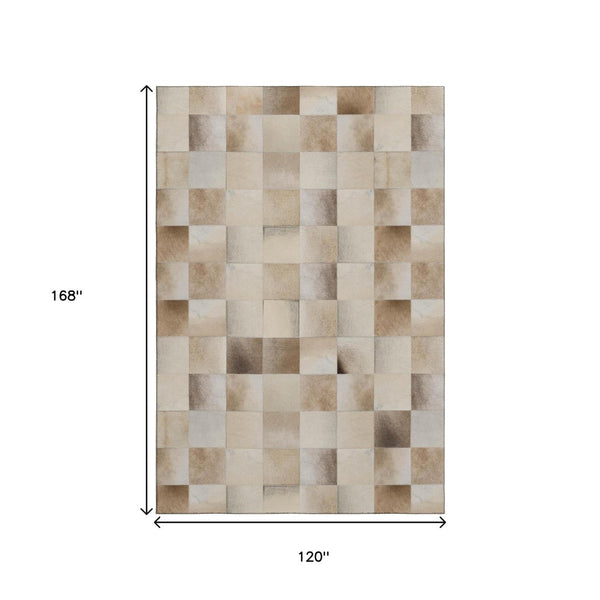 HomeRoots 10' Taupe Ivory & Beige Patchwork Washable Area Rug - Durable, Stain-Resistant with UV Protection 644724