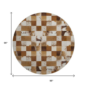 HomeRoots 8' Brown and Ivory Patchwork Round Rug - Washable, UV-Protected, Durable, Ideal for Busy Homes 644727