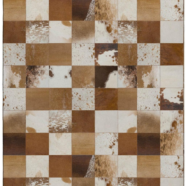 HomeRoots 10' Brown and Ivory Patchwork Area Rug - Washable, UV Protected, Stain Resistant, Ideal for Family Homes 644730