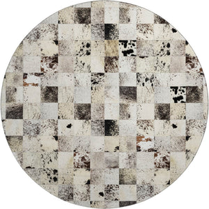 HomeRoots 8' Durable Granite Gray, Ivory & Black Patchwork Round Rug - Washable with UV Protection & Style! 644733