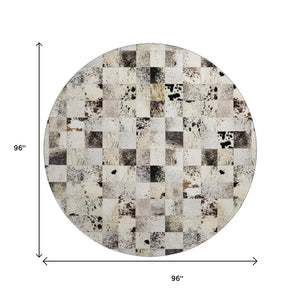 HomeRoots 8' Durable Granite Gray, Ivory & Black Patchwork Round Rug - Washable with UV Protection & Style! 644733