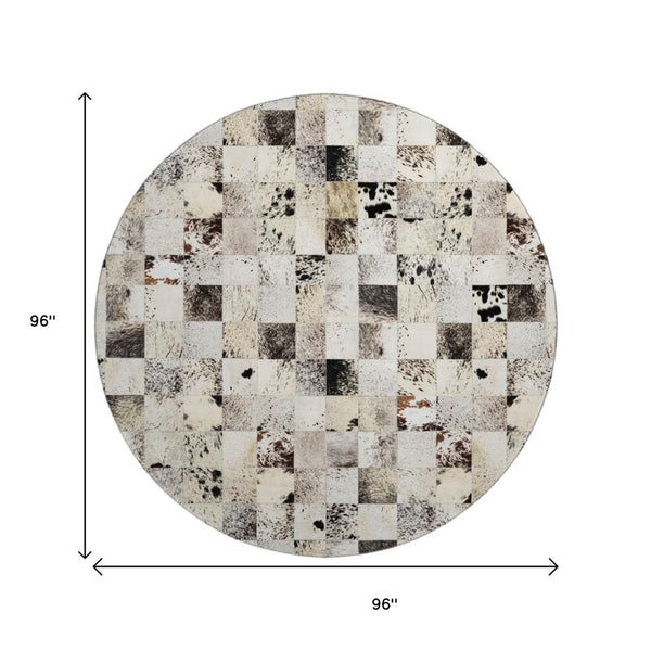 HomeRoots 8' Durable Granite Gray, Ivory & Black Patchwork Round Rug - Washable with UV Protection & Style! 644733