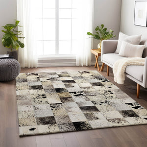 HomeRoots 8' X 10' Stylish Granite Gray, Ivory & Black Patchwork Area Rug - Washable, UV Protected & Durable! 644734