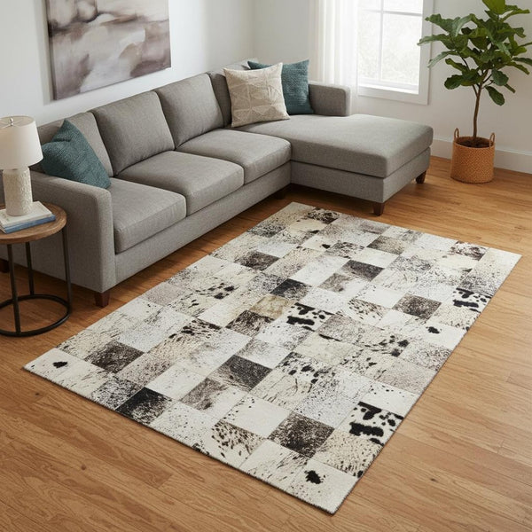 HomeRoots 8' X 10' Stylish Granite Gray, Ivory & Black Patchwork Area Rug - Washable, UV Protected & Durable! 644734