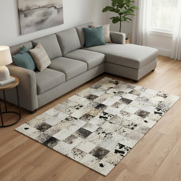 HomeRoots 9' X 12' Durable Granite Gray Patchwork Area Rug - Washable, Stain Resistant, UV Protected for Homes 644735
