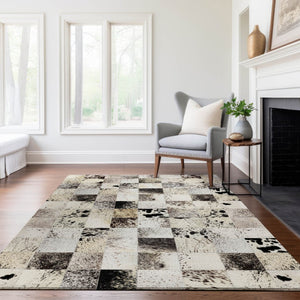 HomeRoots 9' X 12' Durable Granite Gray Patchwork Area Rug - Washable, Stain Resistant, UV Protected for Homes 644735