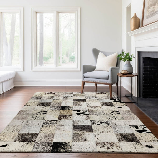 HomeRoots 9' X 12' Durable Granite Gray Patchwork Area Rug - Washable, Stain Resistant, UV Protected for Homes 644735