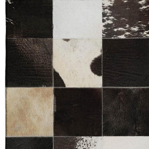 HomeRoots 5' X 8' Stylish Black Ivory Beige Patchwork Area Rug - Washable, UV-Protected, Pet-Friendly Design 644738