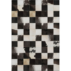HomeRoots 5' X 8' Stylish Black Ivory Beige Patchwork Area Rug - Washable, UV-Protected, Pet-Friendly Design 644738