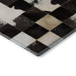 HomeRoots 5' X 8' Stylish Black Ivory Beige Patchwork Area Rug - Washable, UV-Protected, Pet-Friendly Design 644738