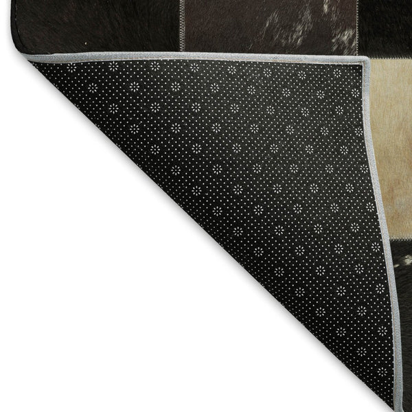 HomeRoots 8' Black Ivory and Beige Patchwork Round Rug – Washable, UV-Protected, Durable, Stylish Home Essential 644739