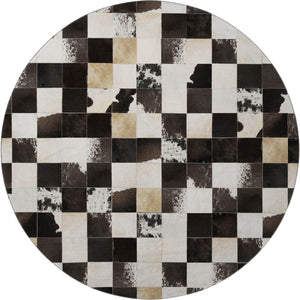 HomeRoots 8' Black Ivory and Beige Patchwork Round Rug – Washable, UV-Protected, Durable, Stylish Home Essential 644739