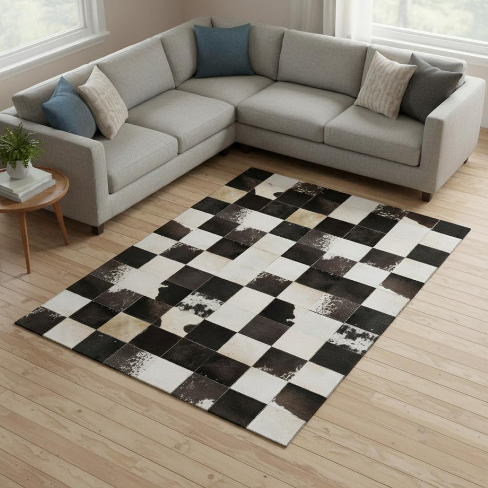 HomeRoots 8' X 10' Washable Black Ivory Beige Patchwork Area Rug - UV Protected, Stain Resistant & Durable Style 644740