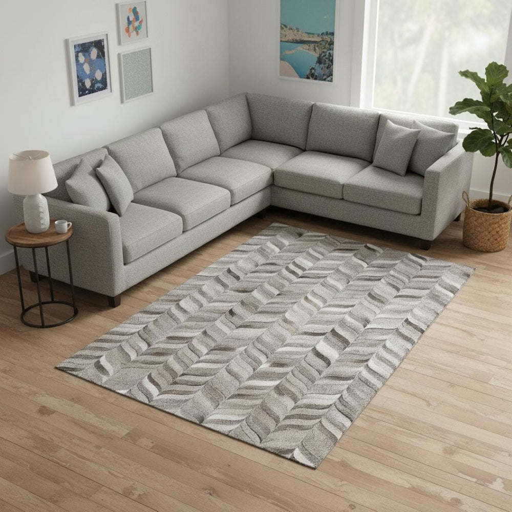 HomeRoots 9' X 12' Gray and Ivory Geometric Washable Area Rug - Durable, Stain-Resistant, UV Protected Style! 644747