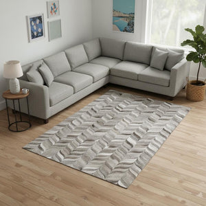 HomeRoots 9' X 12' Gray and Ivory Geometric Washable Area Rug - Durable, Stain-Resistant, UV Protected Style! 644747