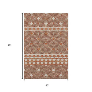 HomeRoots 5' X 8' Burnt Sienna Geometric Area Rug - Washable, Stain Resistant, UV Protected for Modern Homes 644756