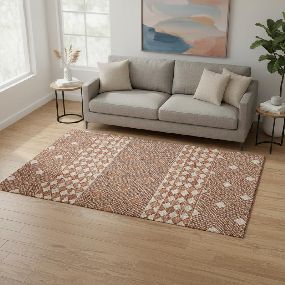 HomeRoots 5' X 8' Burnt Sienna Geometric Area Rug - Washable, Stain Resistant, UV Protected for Modern Homes 644756