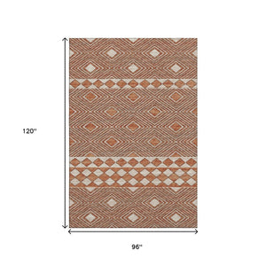 HomeRoots 8' X 10' Stylish Burnt Sienna & Ivory Geometric Area Rug – Washable, UV-Protected for Busy Homes! 644758