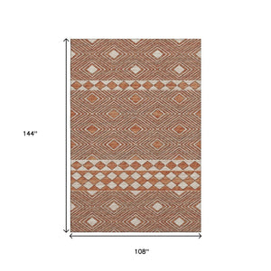 HomeRoots 9' X 12' Burnt Sienna Geometric Area Rug – Washable, UV Protected, Durable for Busy Homes & Spaces 644759