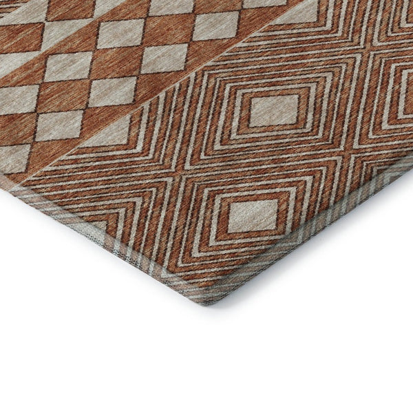 HomeRoots 9' X 12' Burnt Sienna Geometric Area Rug – Washable, UV Protected, Durable for Busy Homes & Spaces 644759