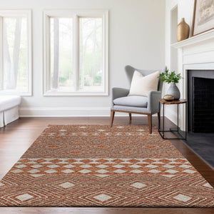 HomeRoots 9' X 12' Burnt Sienna Geometric Area Rug – Washable, UV Protected, Durable for Busy Homes & Spaces 644759