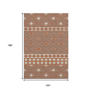 HomeRoots 10' Modern Burnt Sienna & Ivory Geometric Washable Area Rug with UV Protection for Busy Homes 644760