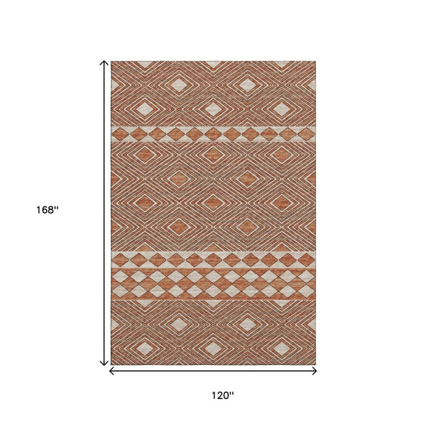 HomeRoots 10' Modern Burnt Sienna & Ivory Geometric Washable Area Rug with UV Protection for Busy Homes 644760