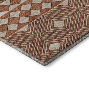 HomeRoots 10' Modern Burnt Sienna & Ivory Geometric Washable Area Rug with UV Protection for Busy Homes 644760
