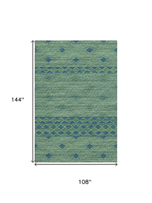HomeRoots 9' X 12' Green and Navy Blue Washable Geometric Area Rug with UV Protection for Busy Homes 644765