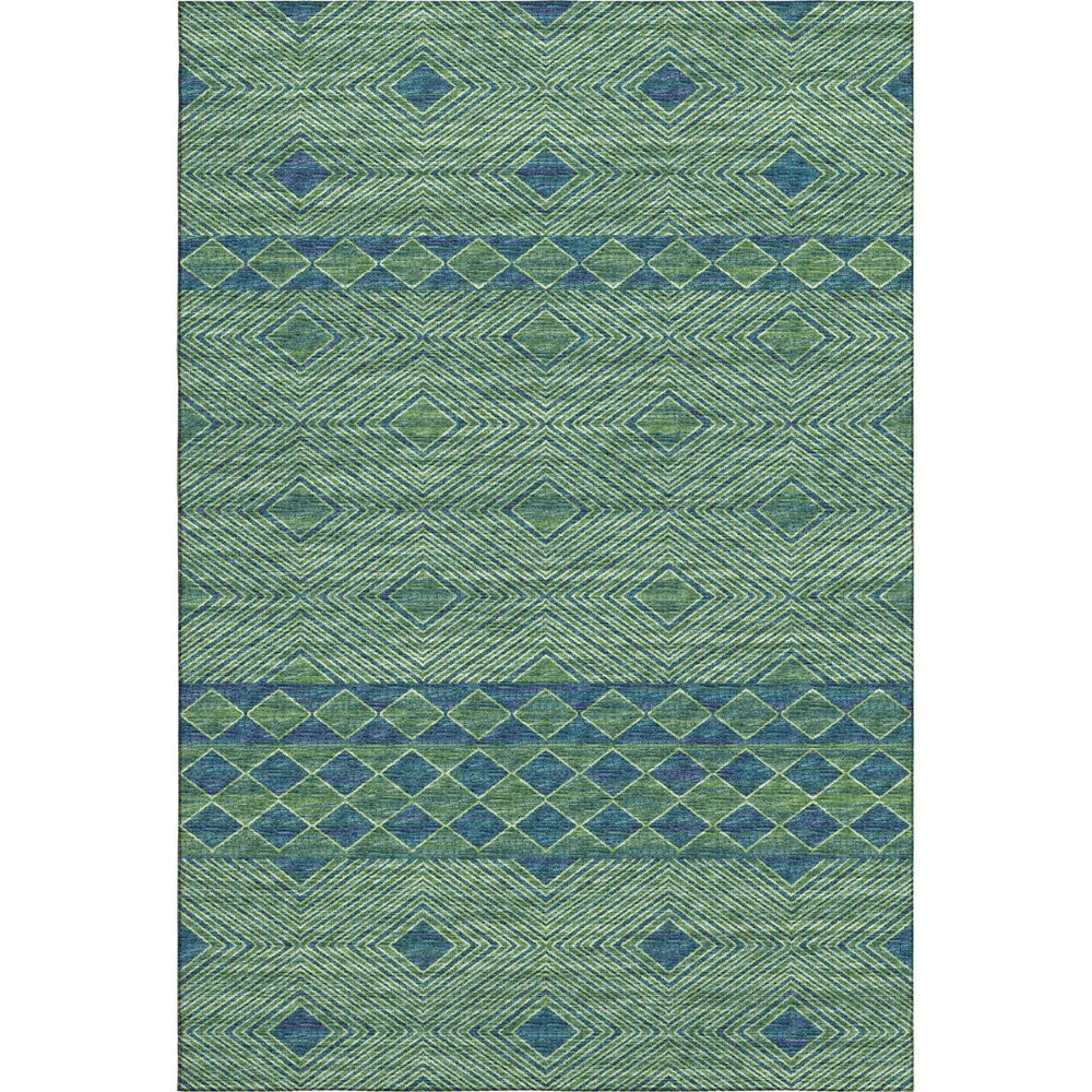 HomeRoots 10' X 14' Geometric Washable Area Rug in Green & Navy Blue – Durable, Stain Resistant, UV Protected! 644766