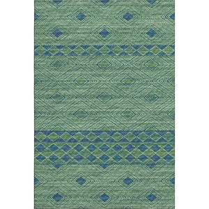HomeRoots 10' X 14' Geometric Washable Area Rug in Green & Navy Blue – Durable, Stain Resistant, UV Protected! 644766