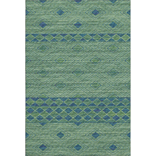 HomeRoots 10' X 14' Geometric Washable Area Rug in Green & Navy Blue – Durable, Stain Resistant, UV Protected! 644766