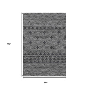 HomeRoots 5' X 8' Gray and Black Geometric Area Rug - Washable, UV Protected, Stain Resistant for Modern Homes 644768